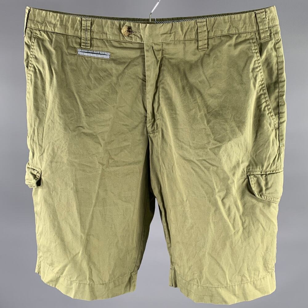 ISAIA Size 36 Green Cotton Cargo Shorts
